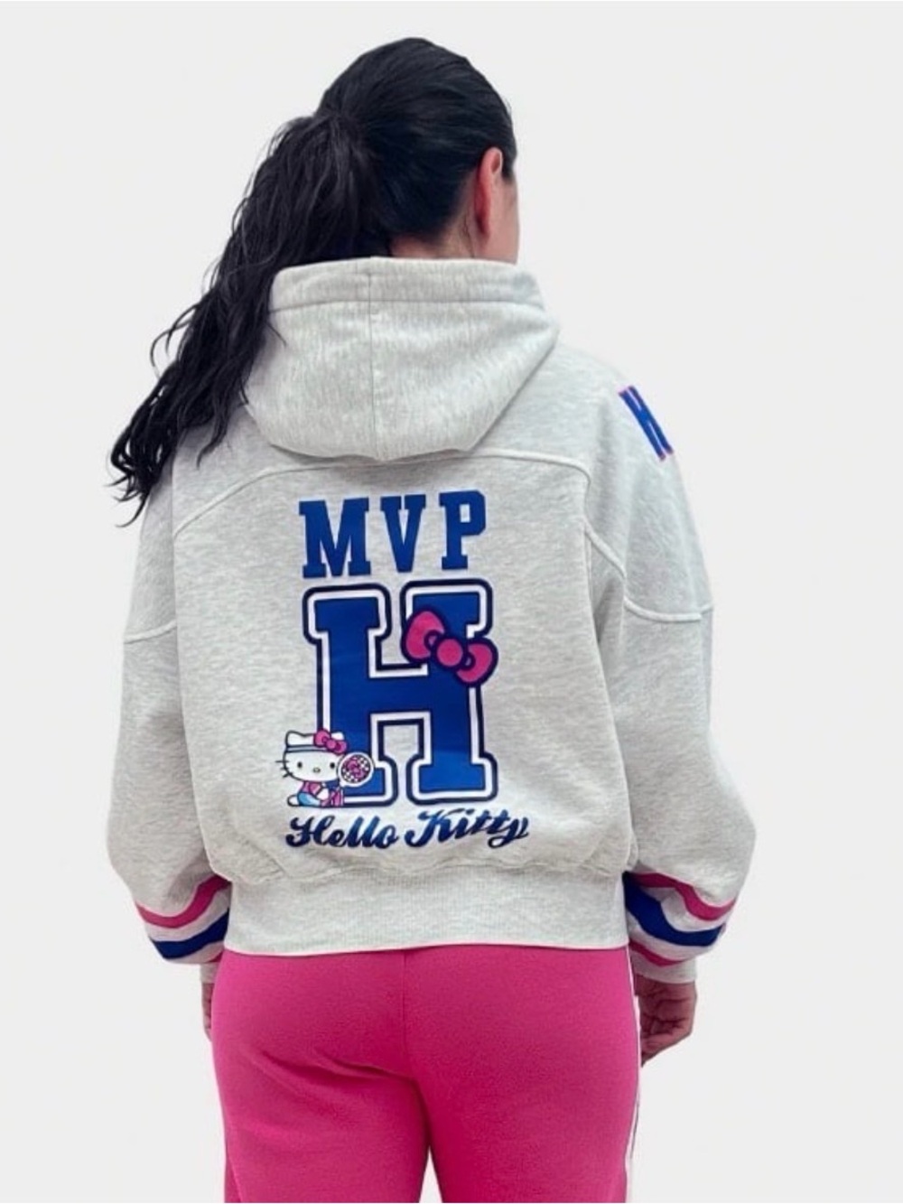 Hello Kitty Gray Hoodie with Pink & Blue Trim - Picture 2 of 2